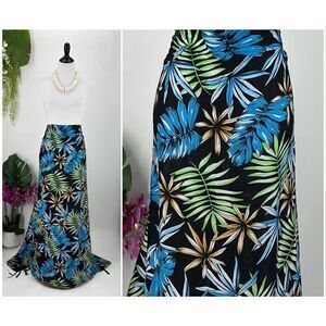 Black/Green/Blue Tropical Floral Palm MAXI SARONG Kīkepa Pareo Beach Wrap Skirt